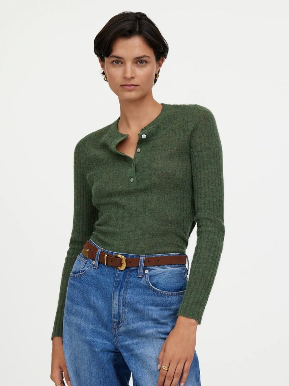 Madewell Alpaca-Blend Wool Green Henley Sweater XS